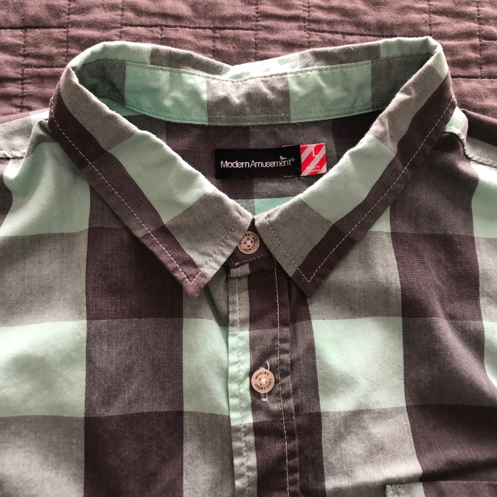 Modern Amusement Men's Button Up (Mint Checkered)